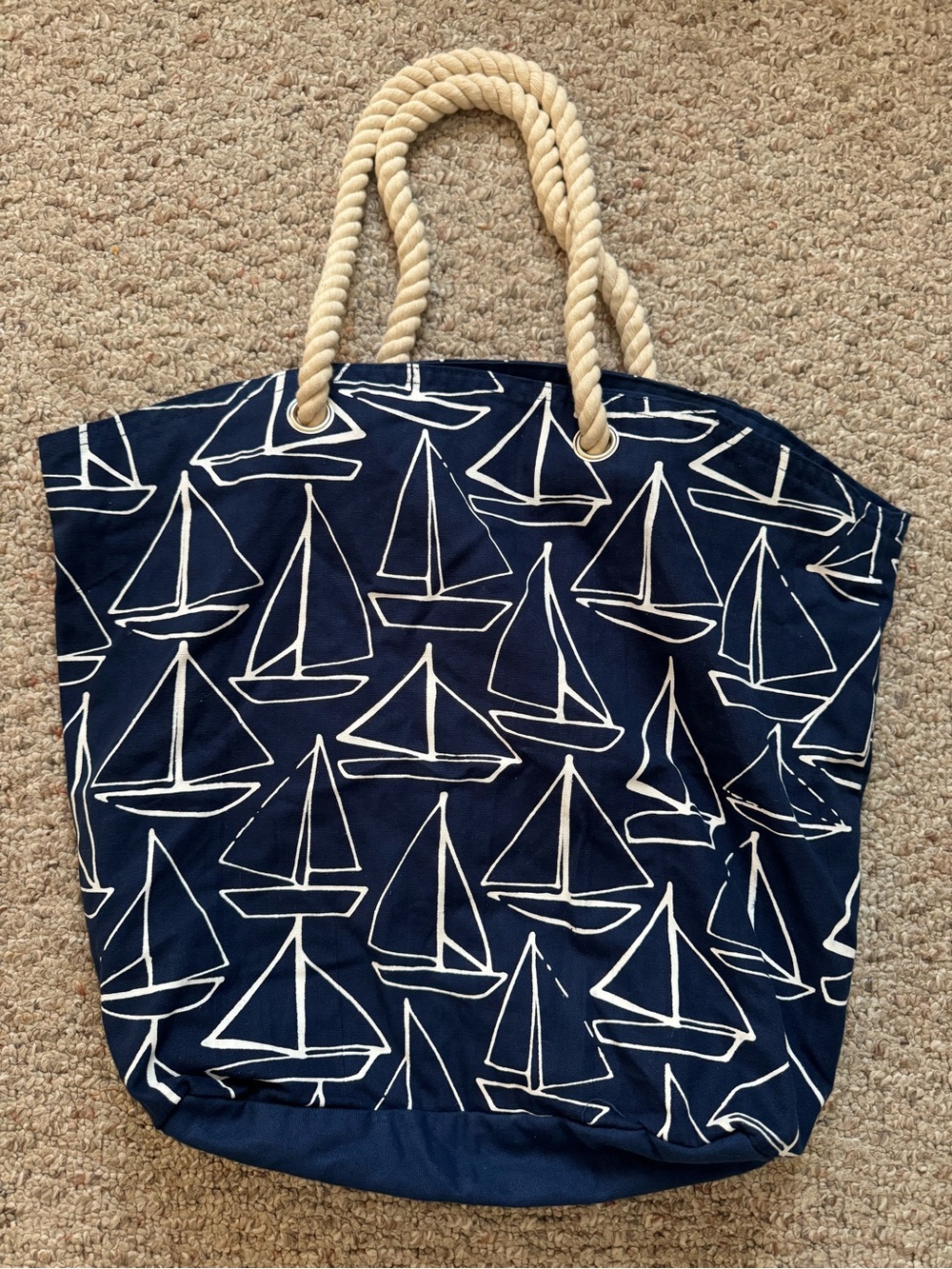 Navy Sailboat Tote - Nautical Rope Strap